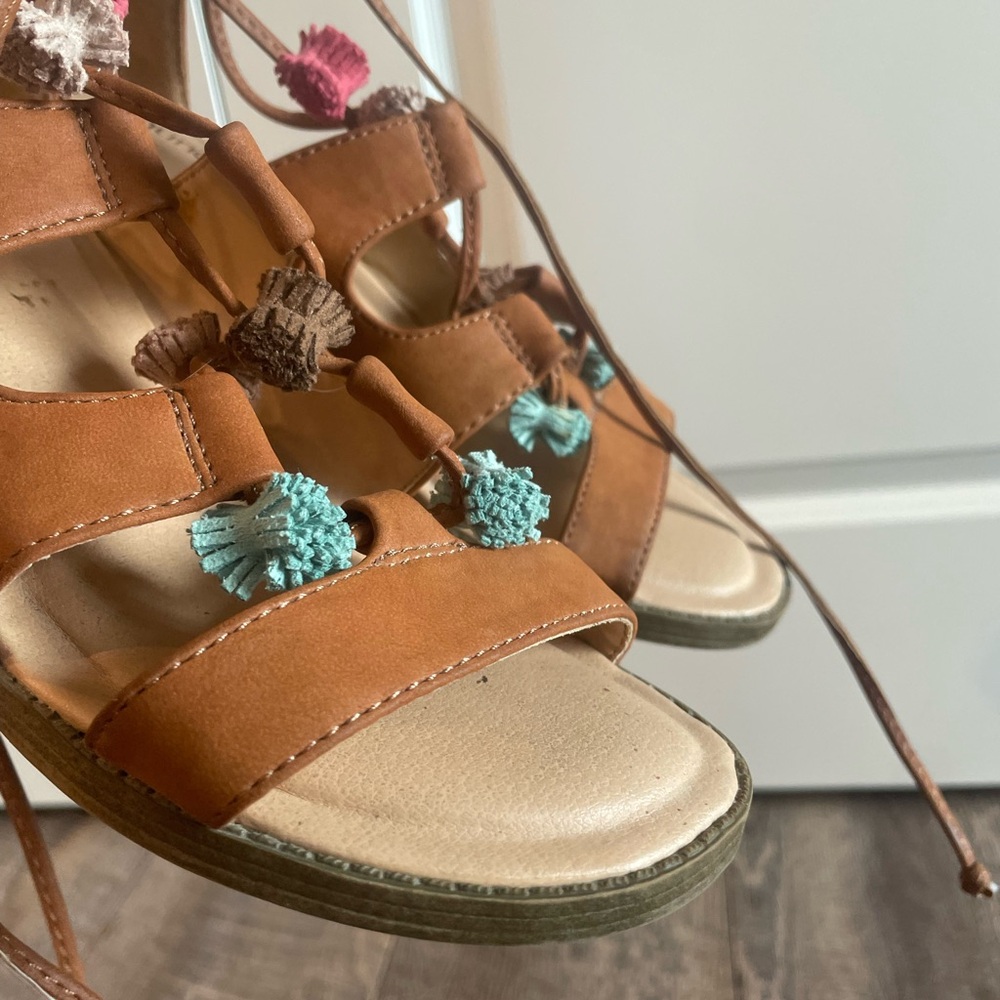 Maurices Brown Leather Sandals with Tassel Accents